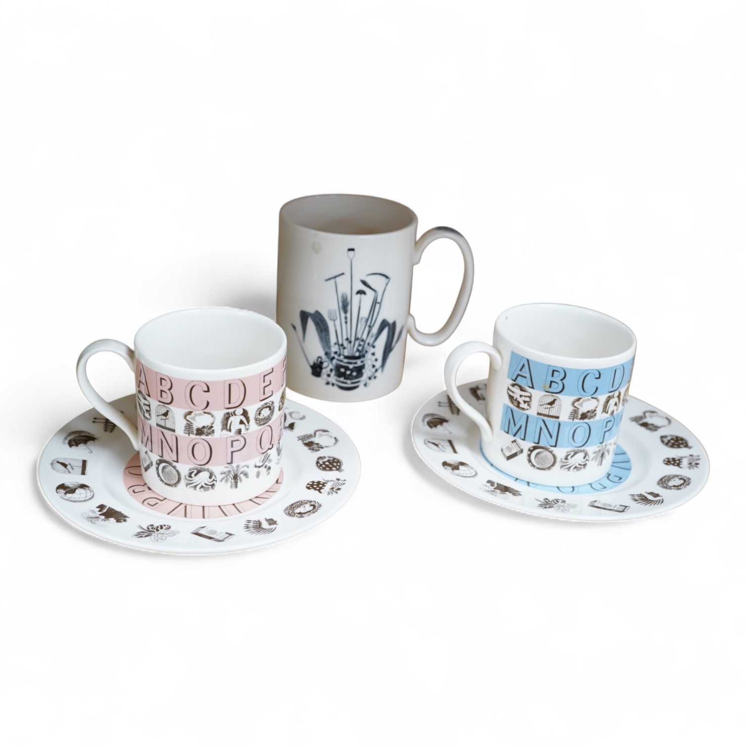 Eric Ravilious for Wedgwood - alphabet mug and plate reissues and a garden implements mug